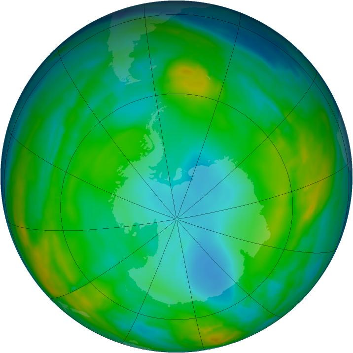Antarctic ozone map for 20 July 2015
